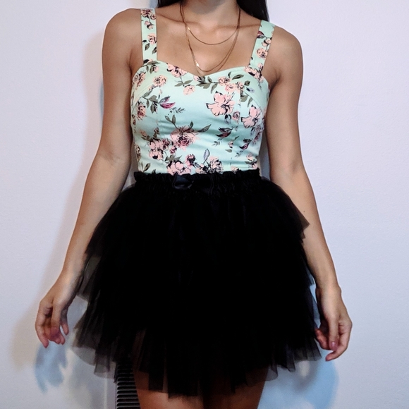 Teal and blush floral print bustier crop top - Picture 3 of 5